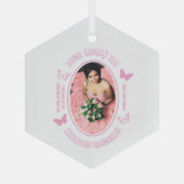 Roze Vlinders Quinceanera Glas Ornament (Achterkant)
