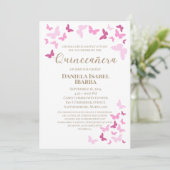 Roze Vlinders Quinceañera Goud Custom Kaart (Staand voorkant)