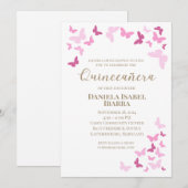 Roze Vlinders Quinceañera Gouden Letters Kaart (Voorkant / Achterkant)