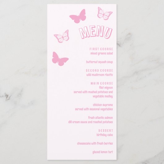 Roze Vlinders Quinceanera Menu (Voorkant)