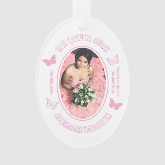 Roze Vlinders Quinceanera Ornament (voorkant)