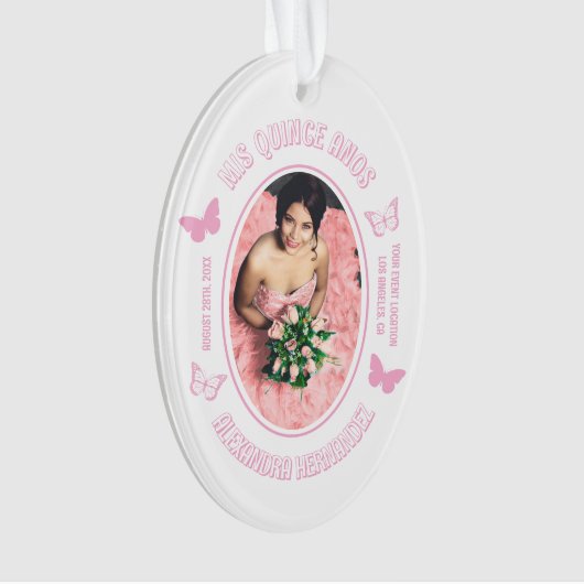 Roze Vlinders Quinceanera Ornament (voorkant)