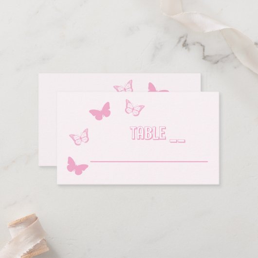 Roze Vlinders Quinceanera Plaatskaartje (Voorkant / Achterkant in situ)
