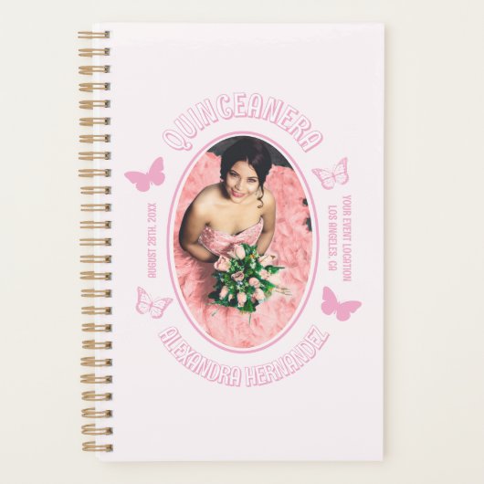 Roze Vlinders Quinceanera Planner (Voorkant)