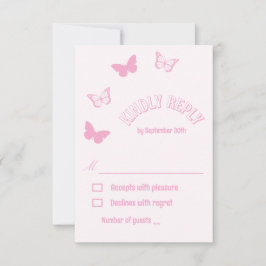 Roze Vlinders Quinceanera RSVP Kaartje