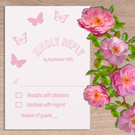 Roze Vlinders Quinceanera RSVP Kaartje