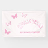 Roze Vlinders Quinceanera Spandoek (Horizontaal)