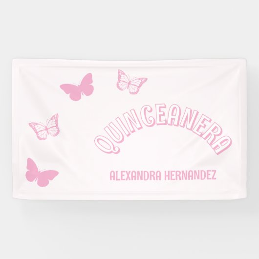Roze Vlinders Quinceanera Spandoek (Horizontaal)