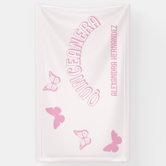 Roze Vlinders Quinceanera Spandoek (Verticaal)