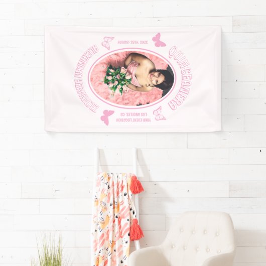 Roze Vlinders Quinceanera Spandoek (Insitu)