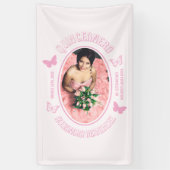 Roze Vlinders Quinceanera Spandoek (Verticaal)