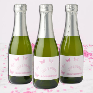 Roze Vlinders Quinceanera Sparkling Wijnetiket