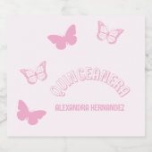 Roze Vlinders Quinceanera Sparkling Wijnetiket (Enkel label)