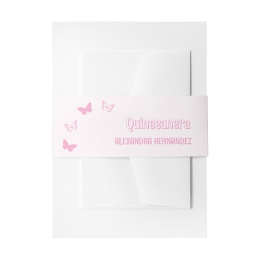 Roze Vlinders Quinceanera Uitnodigingen Wikkel (Voorkant Voorbeeld)