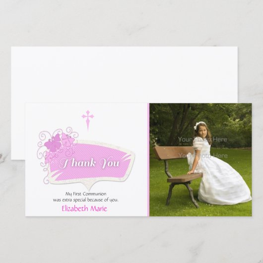 Roze Vlinders Religieuze Fotokaart Bedankkaart (Voorkant / Achterkant)
