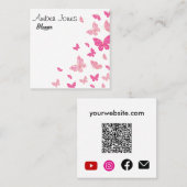 Roze Vlinders Social Media QR Code Vierkante Visitekaartje (Voorkant / Achterkant)