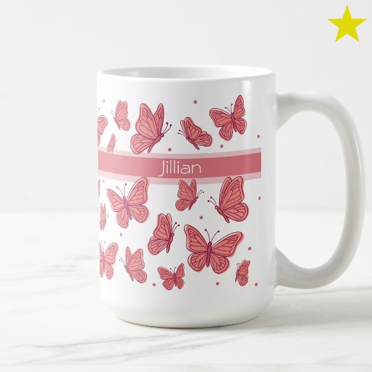 Roze Vlinders & Stippen Aangepaste Naam Monogram Koffiemok