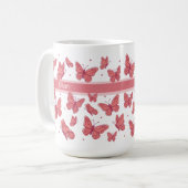 Roze Vlinders & Stippen Aangepaste Naam Monogram Koffiemok (Voorkant links)