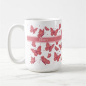 Roze Vlinders & Stippen Aangepaste Naam Monogram Koffiemok (Links)