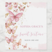  Roze Vlinders Sweet 16 Quinceanera XV 15 Wijn Etiket (Enkel label)