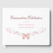 Roze Vlinders & Swirls Quinceañera Gastenboek (Voorkant)