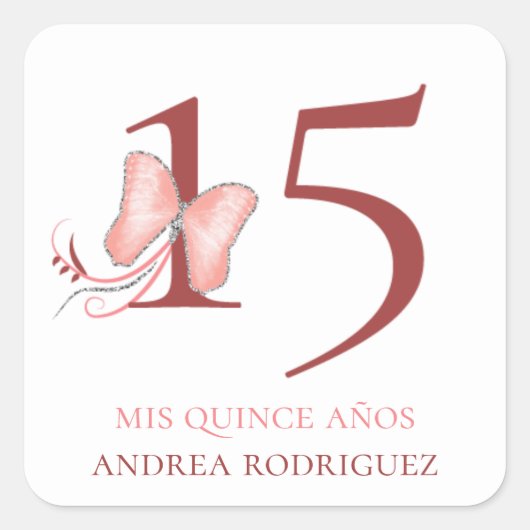 Roze Vlinders & Swirls Quinceañera Vierkante Sticker (Voorkant)