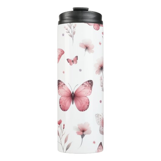 Roze Vlinders Thermosbeker (Voorkant)