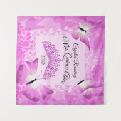 Roze vlinders, Tiara Quinceanera wanddecoratie Wandkleed (Voorkant (horizontaal))