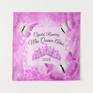 Roze vlinders, Tiara Quinceanera wandversiering Wandkleed
