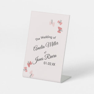 Roze Vlinders Tuin Romantische Eenvoudige Trouw  Reclamebord Met Voetstuk