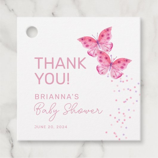 Roze Vlinders Tweeling Meisjes Baby shower Dank u Bedankjes Labels (Voorkant)