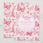 Roze Vlinders Uitnodiging (Voorkant / Achterkant)