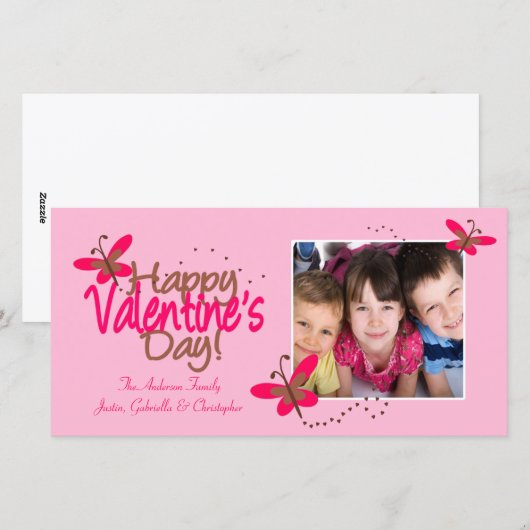 Roze vlinders Valentijnsdag Feestdagenkaart (Voorkant / Achterkant)