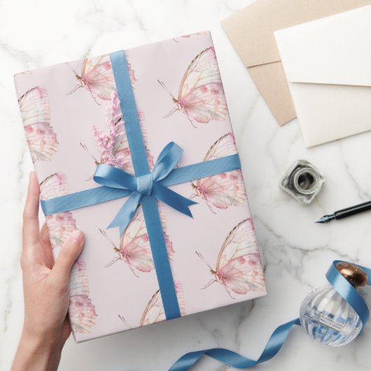  roze vlinders verjaardag cadeaupapier (Geschenken)