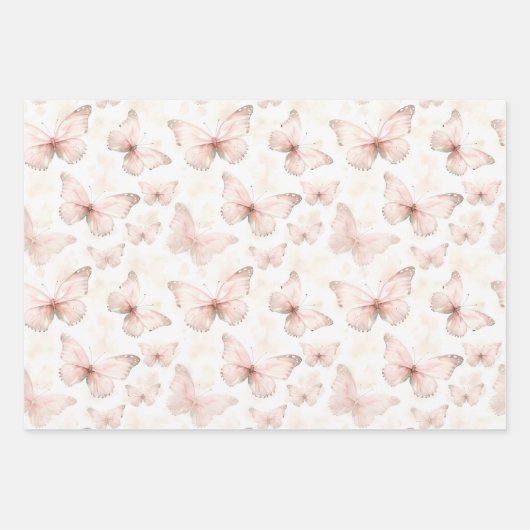  roze vlinders verjaardag inpakpapier vel (Voorkant 3)