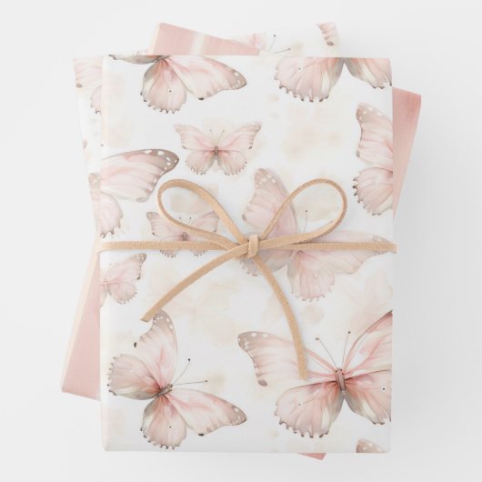  roze vlinders verjaardag inpakpapier vel (In situ)