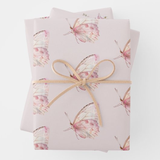  roze vlinders verjaardag inpakpapier vel (In situ)