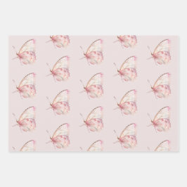  roze vlinders verjaardag inpakpapier vel