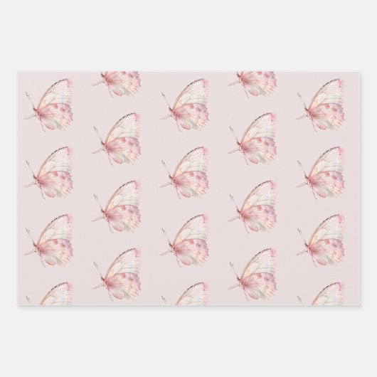  roze vlinders verjaardag inpakpapier vel (Voorkant)