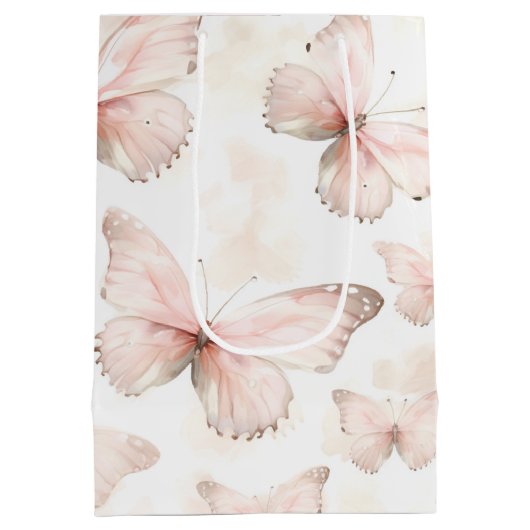  roze vlinders verjaardag medium cadeauzakje (Achterkant)