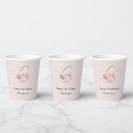  roze vlinders verjaardag papieren bekers
