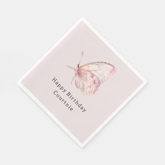  roze vlinders verjaardag servet (Hoek)