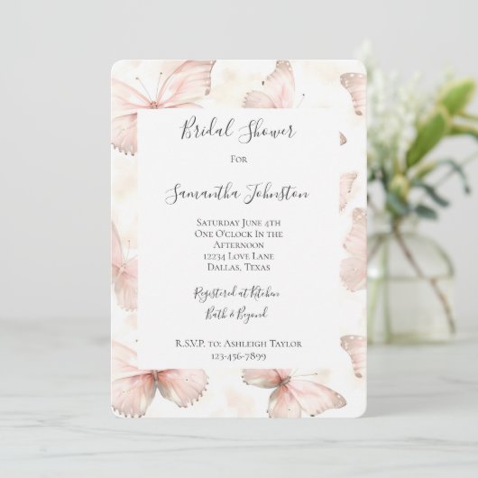  roze vlinders Vrijgezellenfeest Kaart (Staand voorkant)