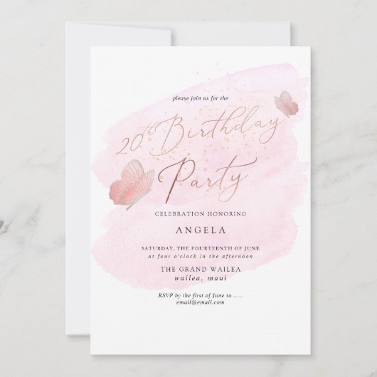 Roze Vlinders Waterverf Champagne 20 DIY JAAR Kaart (Voorkant)