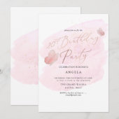 Roze Vlinders Waterverf Champagne 20 DIY JAAR Kaart (Voorkant / Achterkant)