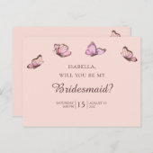 Roze vlinders. Wil je mijn bruidsmeisje zijn Briefkaart (Voorkant / Achterkant)