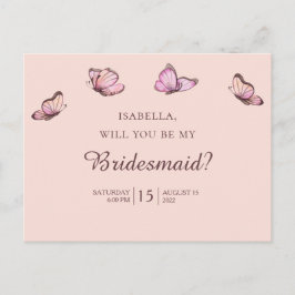Roze vlinders. Wil je mijn bruidsmeisje zijn Briefkaart