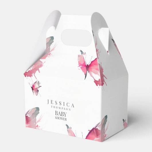 Roze Vlinders Wit Baby shower Bedankdoosjes (Voorkant Zijde)