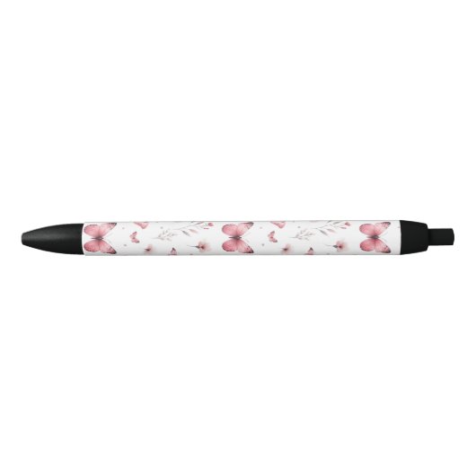 Roze Vlinders Zwarte Inkt Pen (Voorkant)