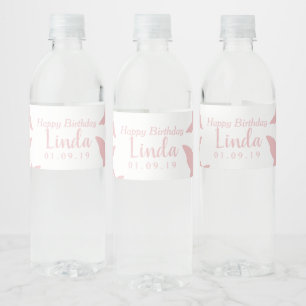 Roze Vlinders Zwevend Gelukkige Verjaardag  Waterfles Etiket